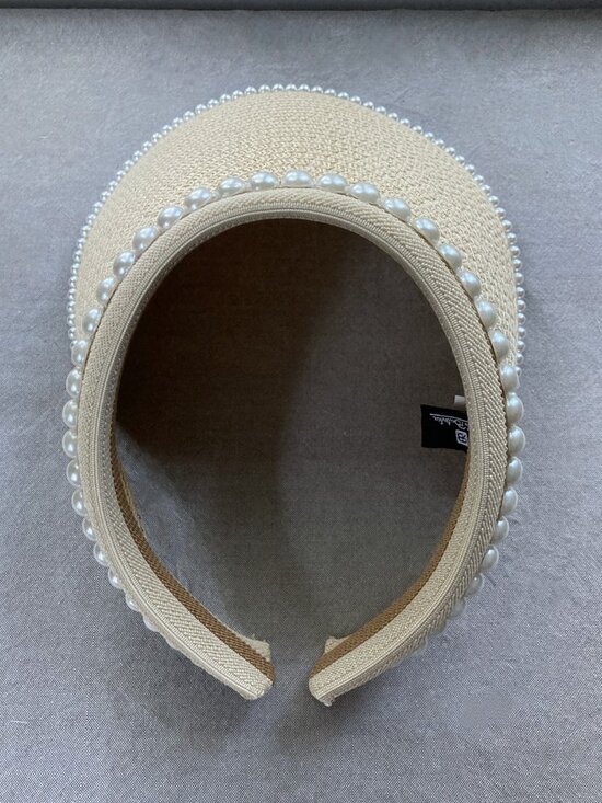 Renato Balestra, Italy, Paper Straw Visor, Faux Pearl Sun Hat, Resort Chic, Lux